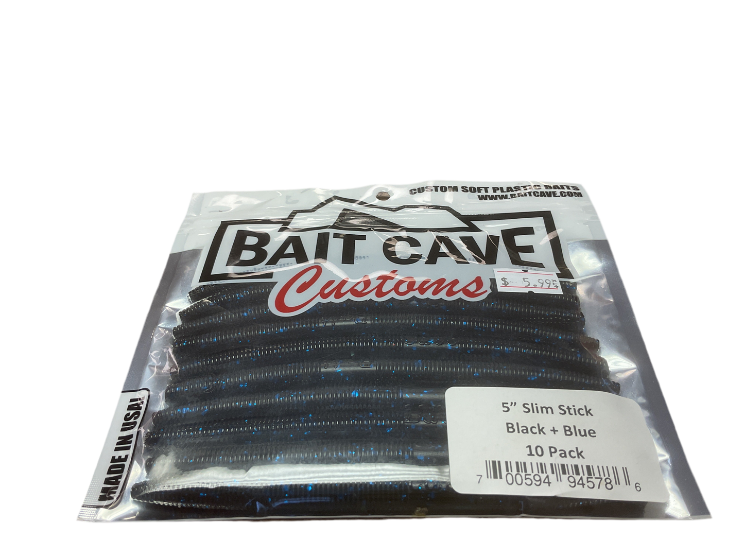 Bait Cave Customs 5” Slim Stick 10pk (black and blue)