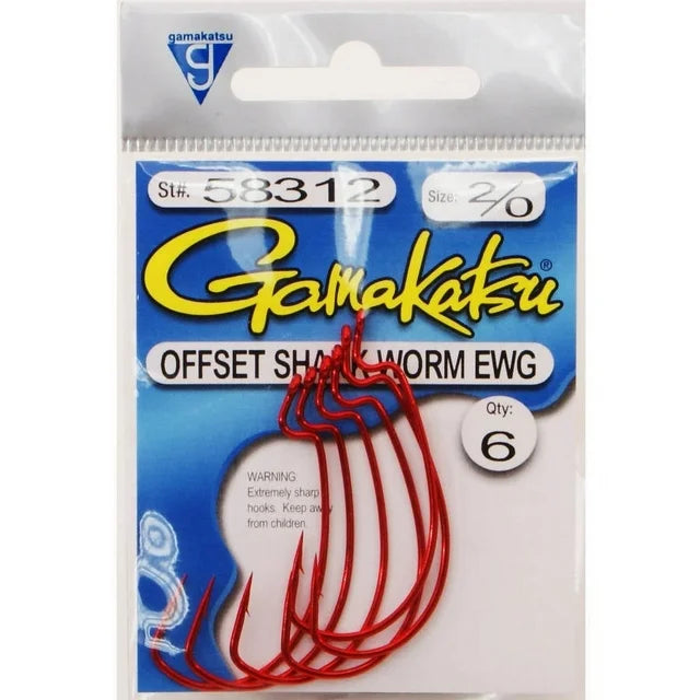 Gamakatsu 6 Piece Soft Plastic Worm Fishing Hooks, 2/0- 6pk