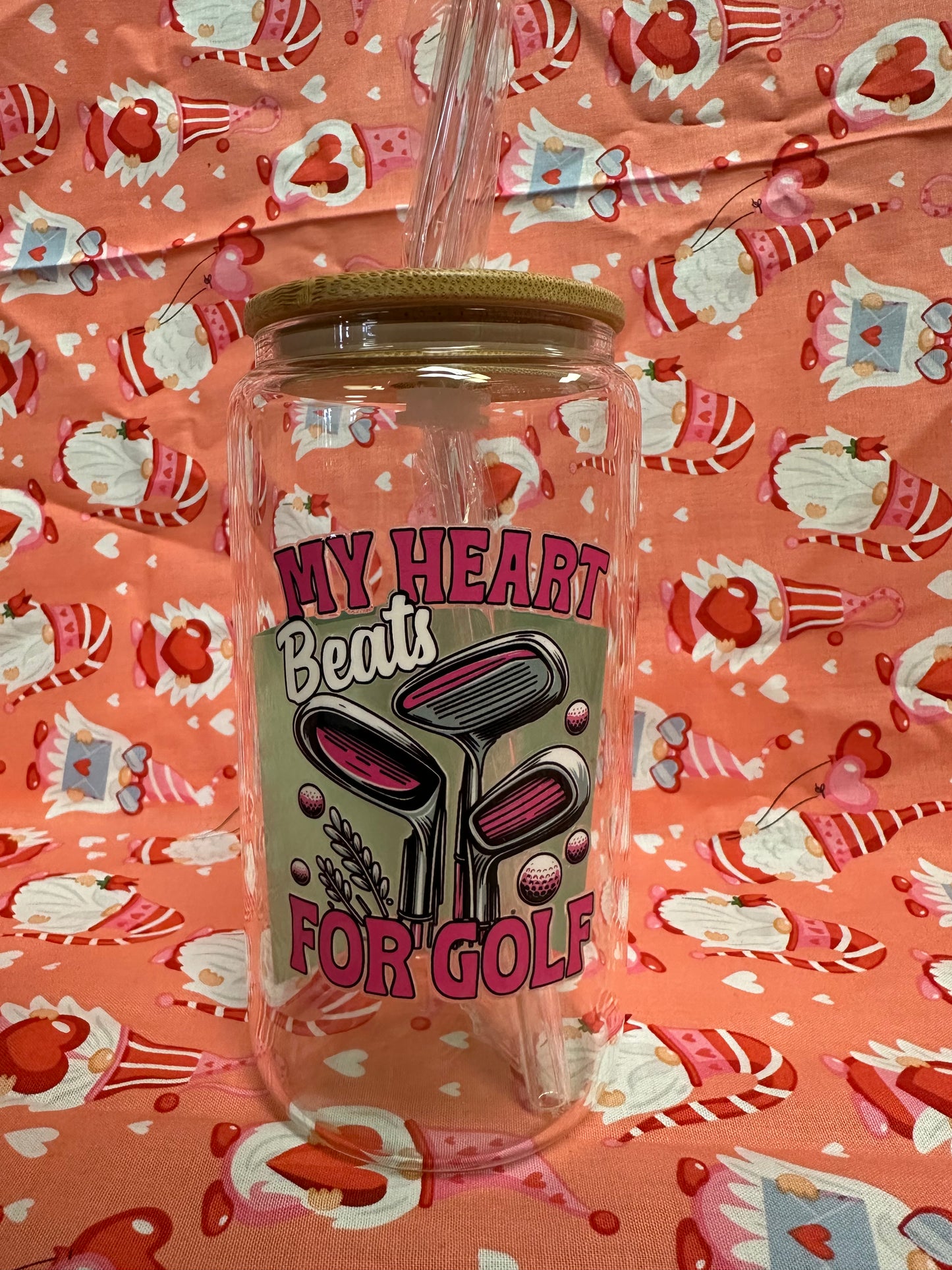 My Heart Beats For Golf Glass Cup