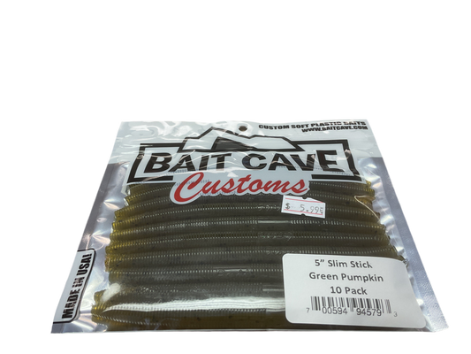 Bait Cave Customs 5” Slim Stick 10pk (green pumpkin)