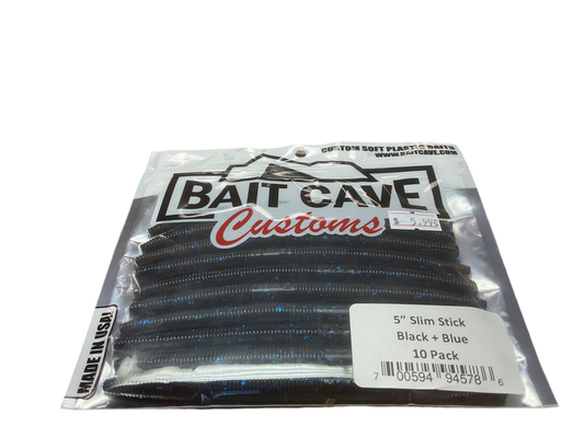 Bait Cave Customs 5” Slim Stick 10pk (black and blue)