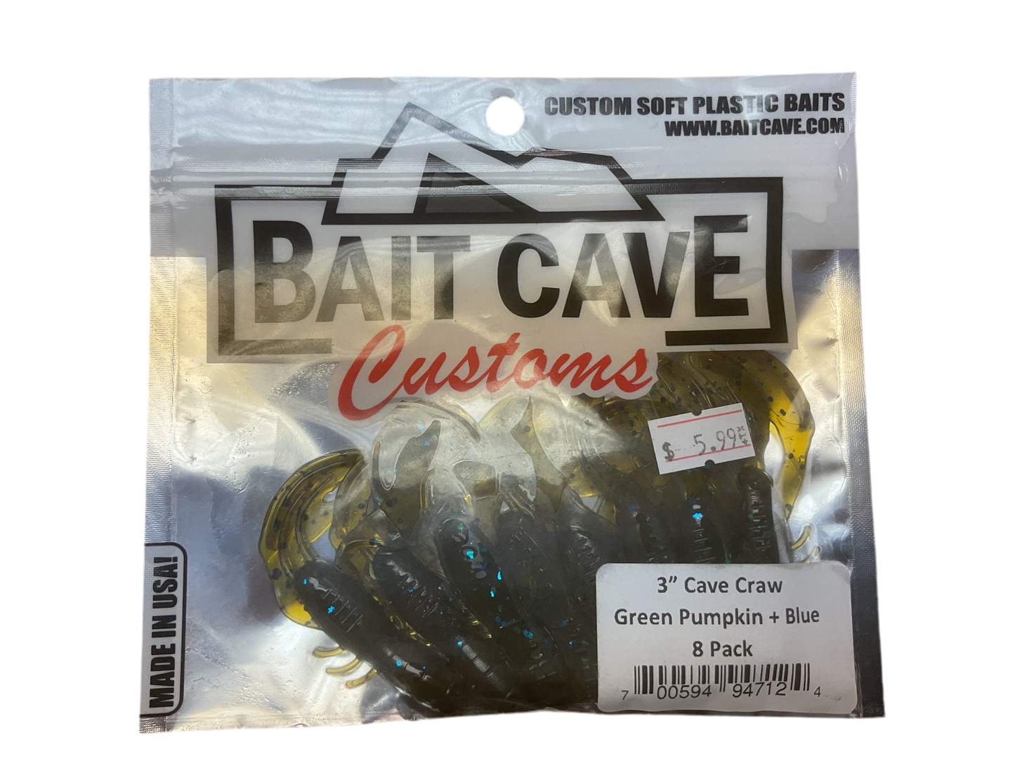 Bait Cave Customs 3” Cave Craw 8pk (green pumpkin blue)
