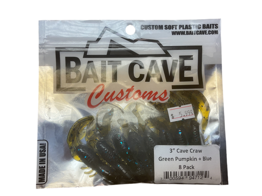 Bait Cave Customs 3” Cave Craw 8pk (green pumpkin blue)