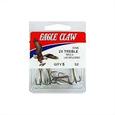 Eagle Claw 374A 2X Treble Hooks sz 1/0 5 ct