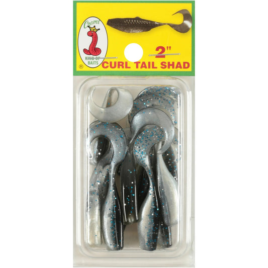 Creme 2" Curl Tail Shad Fishing Lures, Blue Thunder 12 Pack